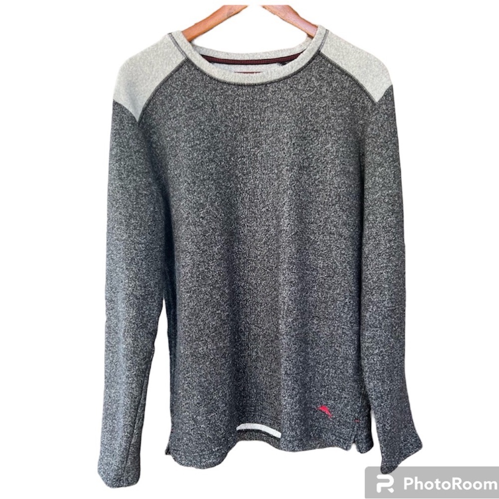 Tommy Bahama Men's Sweatshirt Sweater Raglan Textured L/S Heather Gray Size L